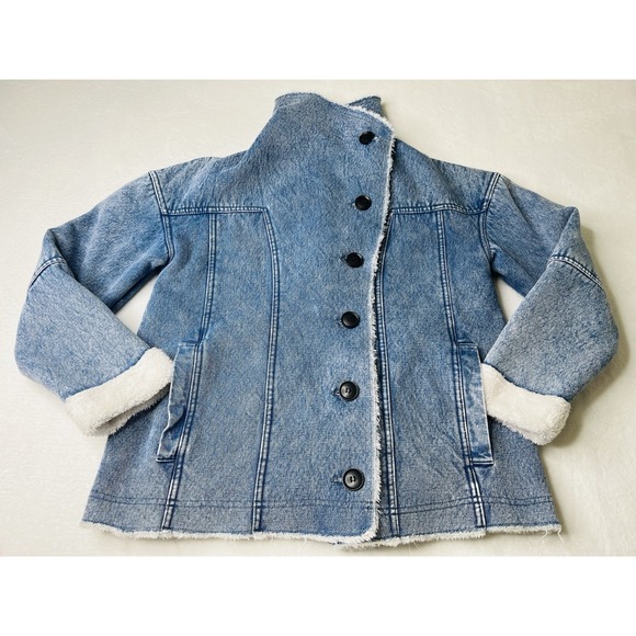 Lucky Brand Womens Faux-Shearling Lined Shawl Collar Denim Jacket Coat Sz M $200 - Picture 3 of 12